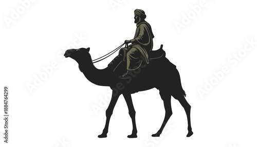 A person riding a camel through the desert on a sunny day
