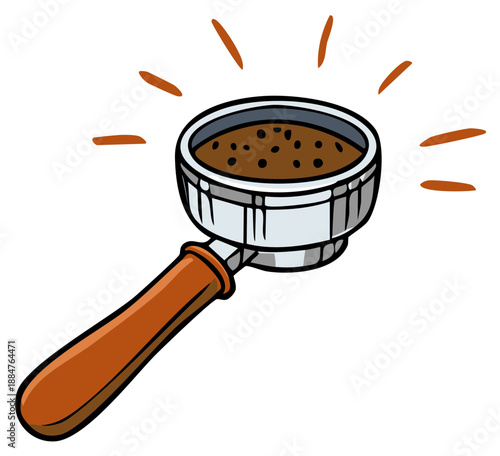 Espresso machine portafilter filled with ground coffee beans ready for brewing