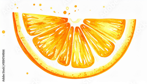 Hand drawn watercolor orange slice, isolated on white, fresh citrus fruit, minimal botanical illustration,