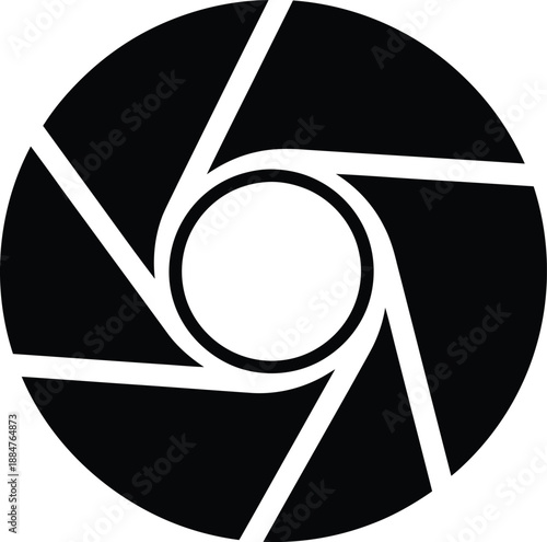 Camera aperture icon in black and white