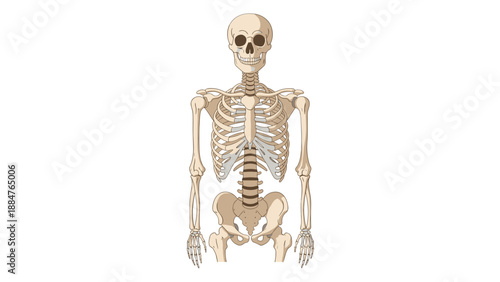 Detailed anatomical representation of the human skeleton from the waist up, showcasing the rib cage, spine, and pelvis, for medical and educational purposes.