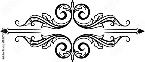 Intricate black ornamental design with swirling patterns and symmetrical floral motifs