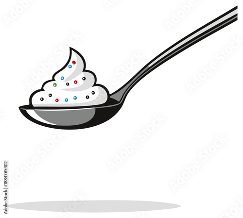 Spoonful of Whipped Cream with Sprinkles, Isolated Vector Illustration