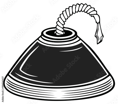 Stylized black and white image of a simple vintage firework or explosive with twisted fuse