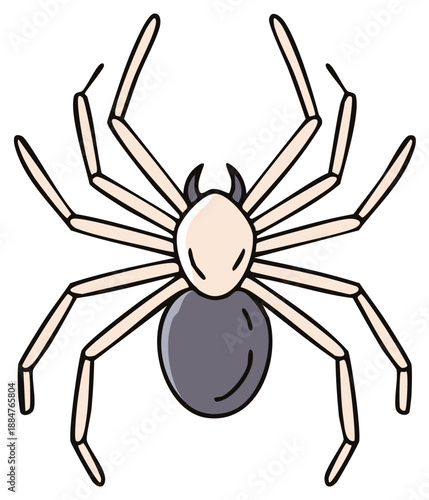 Creepy Eight Legged Arachnid with Fangs Detailed Illustration Halloween Decoration Scary Spooky Isolated on White