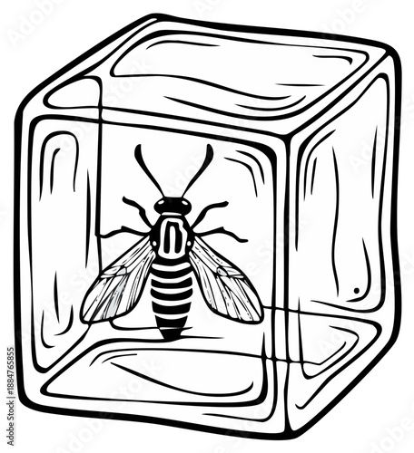 Bee trapped inside transparent ice cube insect art