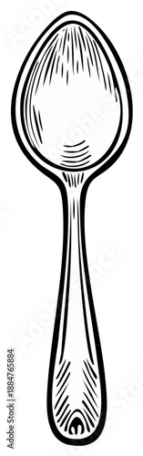 Detailed black and white illustration of a spoon, simple utensil design