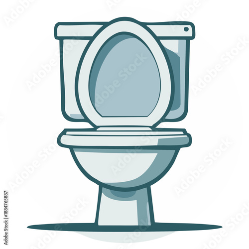 Cartoon illustration of a toilet with an open seat.