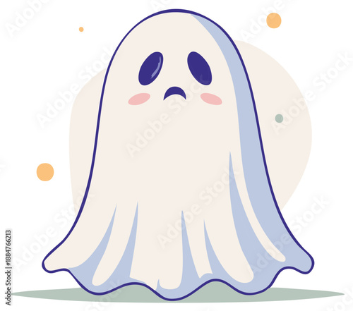 Sad Ghost Character Floating With Blushing Cheeks And Dark Eyes