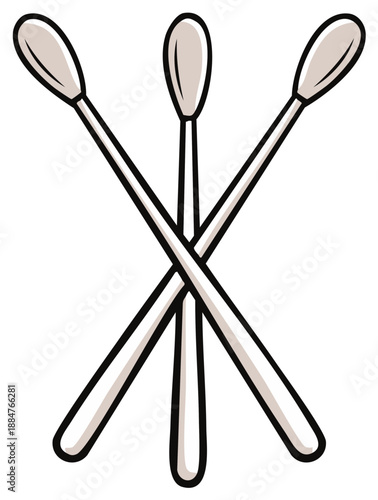 Cartoon Illustration of Cotton Swabs with Black Outline
