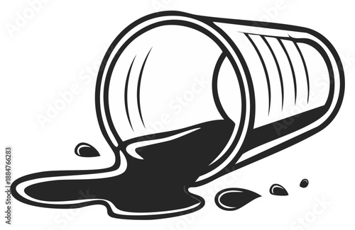 Ink Spillage Illustration - Container on Side with Dark, Oily Substance Dripping Out