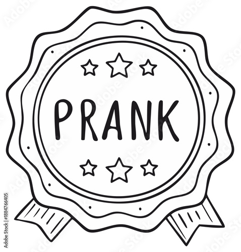 Hand Drawn Award Badge with Stars and the Word Prank Illustration