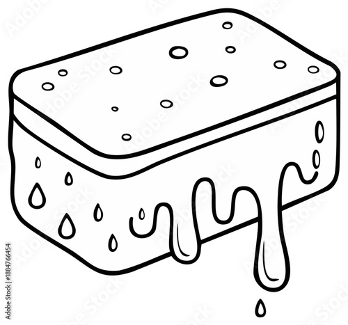Cartoon drawing of a wet cleaning sponge with water droplets