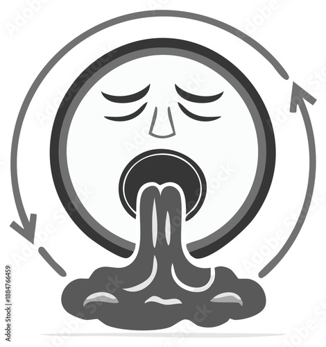 Illustration of a sick face vomiting with circular arrows