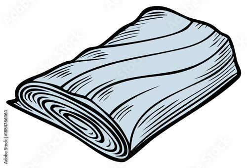 Cartoon illustration of a rolled fabric with a folded part showing lines