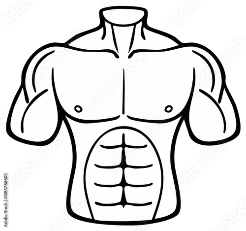 Outline illustration of a muscular torso with defined abdominal muscles and shoulders, ready for fitness concepts.