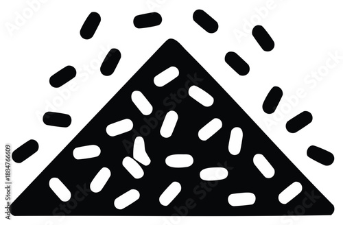 Abstract geometric triangle shape with scattered oval elements and radiating lines on a white background