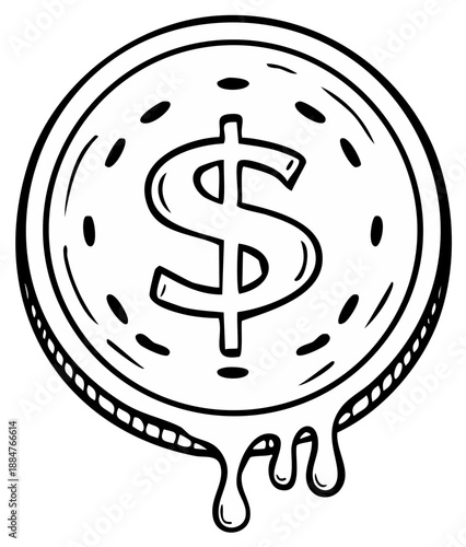 Dripping Dollar Coin Illustration Symbolizing Financial Loss or Meltdown