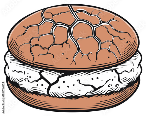 Illustration of a classic sandwich with layered ingredients and textured bread