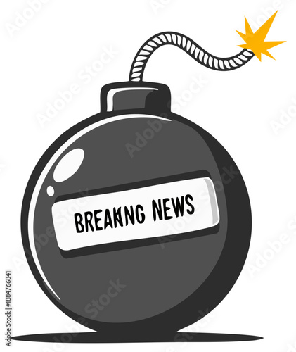 Explosive Breaking News Bomb with a Fuse Igniting