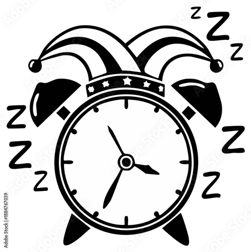 Alarm Clock with Jester Hat and Zzz's - Time to Sleep Concept