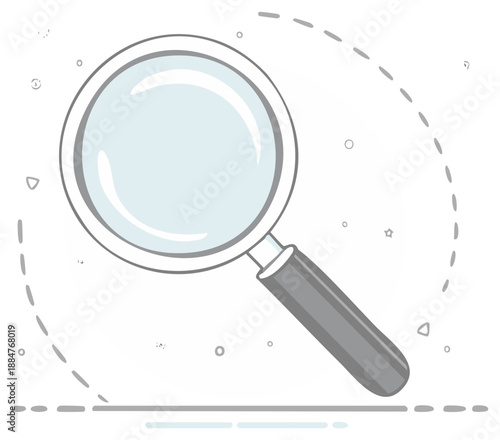 Magnifying glass illustration with dashed outline for searching and analysis