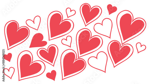 Scattered red hearts illustration representing love romance affection emotion and valentines day celebration background design