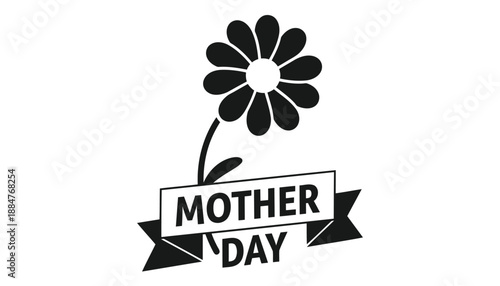 Mother day floral logo with ribbon banner