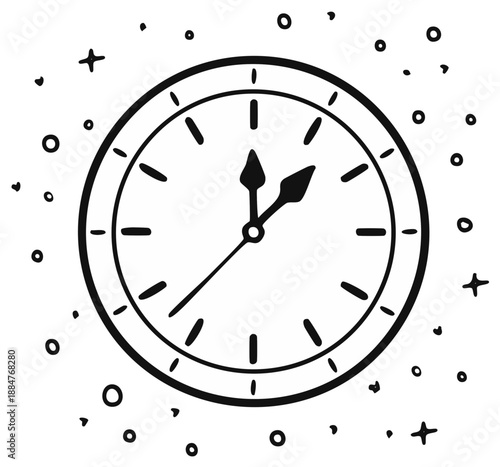 Hand drawn clock with abstract festive elements time passing concept