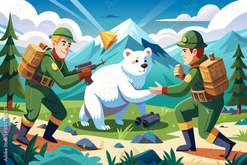 Army Landing Operation in Greenland With Polar Bear Capture, Military Forces Arrive in Greenland During Arctic Wildlife Mission. 