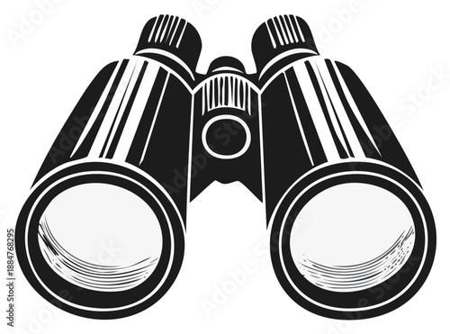 Black and white illustration of binoculars isolated