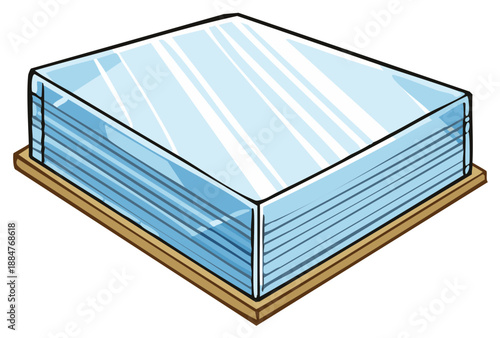 Stack of Transparent Clear Sheets on Wooden Base Vector Illustration