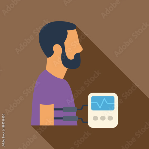 Man connected to a polygraph machine, monitoring vital signs for truth or deception