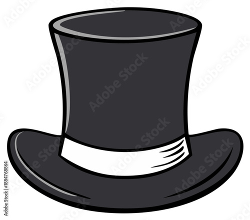 Illustration of a Top Hat with a White Band, Classic Formal Headwear, Clothing Accessory