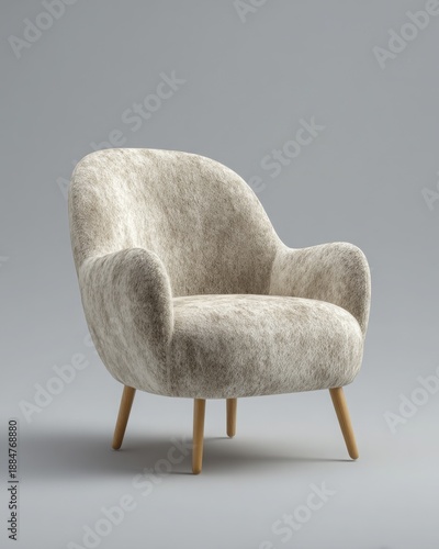 A single designer curved armchair upholstered in Cloud Dancer velvet fabric