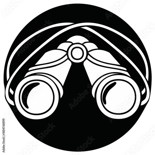 Binoculars Illustration within a Circular Frame