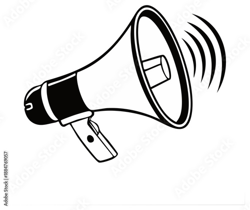 Black and White Graphic of a Megaphone with Sound Waves Announcing