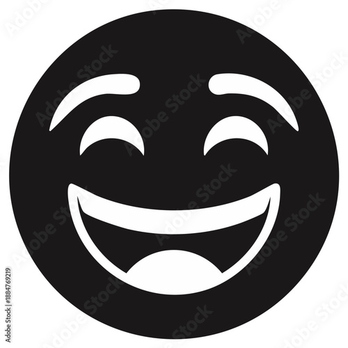 Black and white smiling face emoji illustration