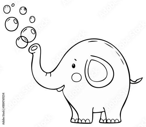 Elephant blowing bubbles line art cute cartoon animal illustration coloring page
