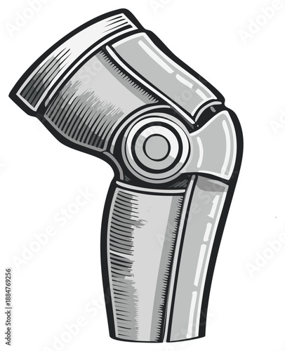 Stylized metallic knee brace illustration for medical support