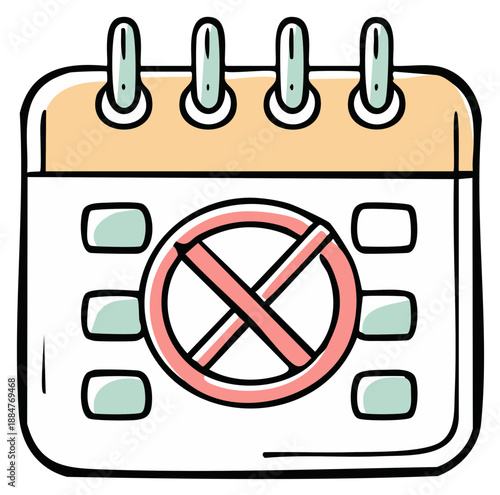 Hand Drawn Calendar Page with Red Blocked Date Symbolizing Canceled Event