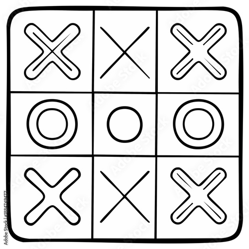 Hand drawn tic tac toe game board showing x and o marks in a grid