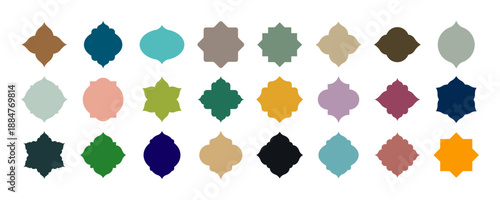 Collection of Old Mosque window shapes vector. Simple flat Arabic arch frames and borders, traditional Islamic architecture geometric design elements. Vector illustration.