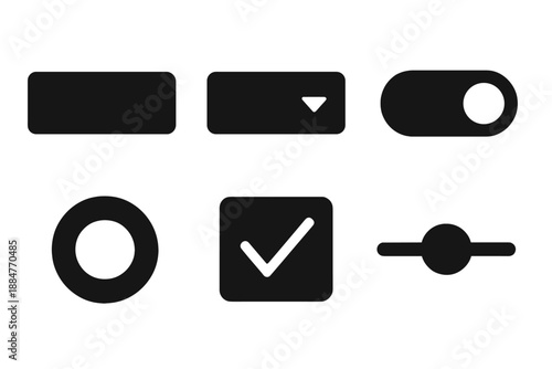 Web Interaction Icons. Solid style icons of web interaction: form field, dropdown prism, toggle switch, radio button, checkbox
