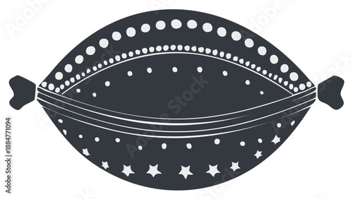 Decorative Dark Gray Oval Shaped Pillow with Stars and Dots Pattern