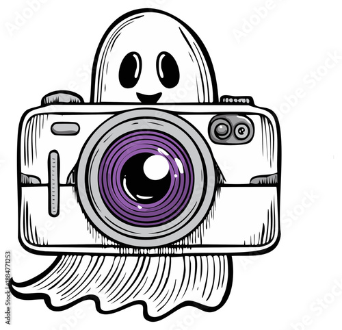 Cartoon Ghost Photographer with Camera