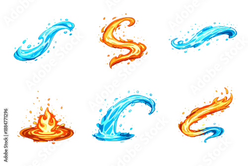 Radiant Stream Icons. Solid style icons of Radiant Stream: fluid line, ember path, glowing current, stream arc, fire ripple,