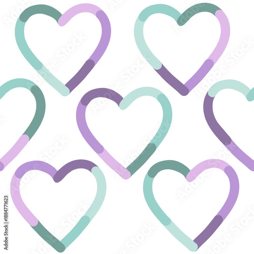 Purple and green hearts vector seamless pattern