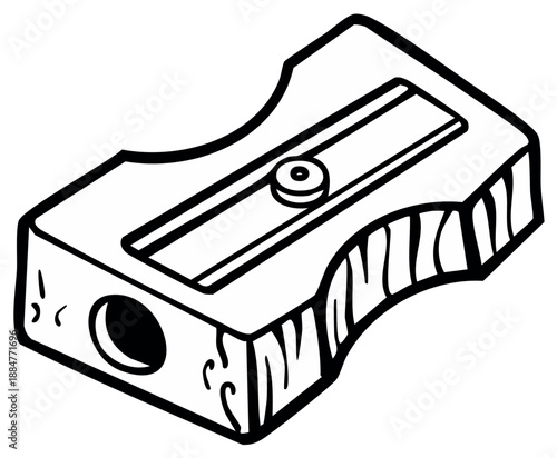 Pencil Sharpener Cartoon: Classic Hand Sharpener in Outline, Black and White, Illustration for Art and School Supplies