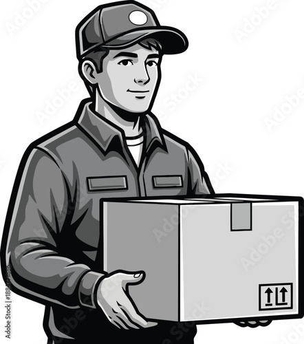Delivery Man Holding Cardboard Box.